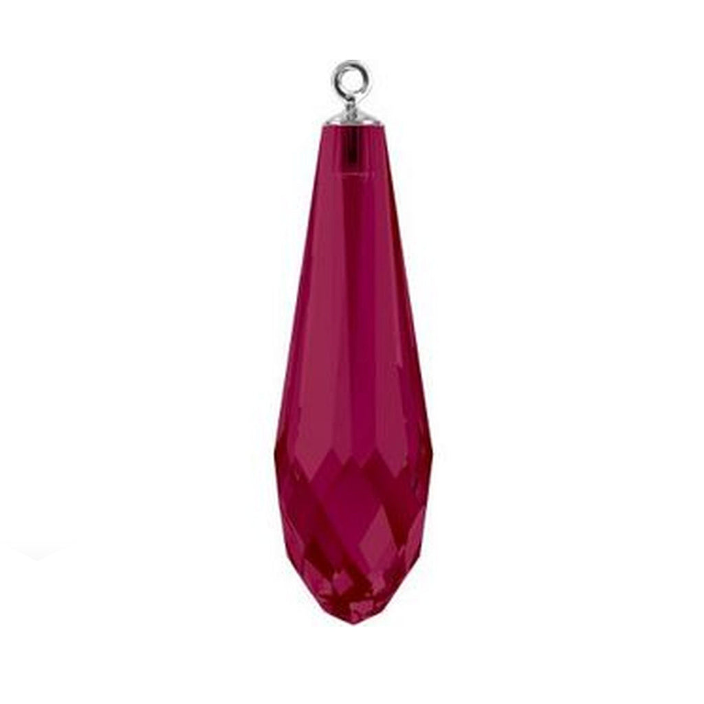 Pure drop pendant 6531 Swarovski® ruby (501) (half hole) with classic rhodium plating cap 34mm