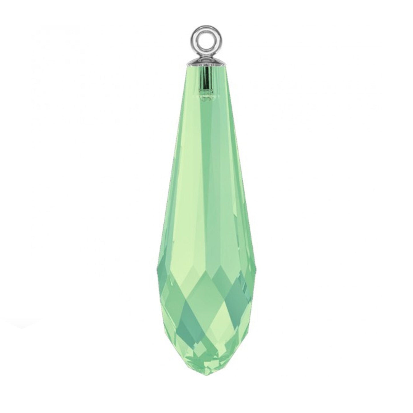 Pure drop pendant 6531 Swarovski® chrysolite opal (294) (half hole) with classic rhodium plating cap 15.5mm