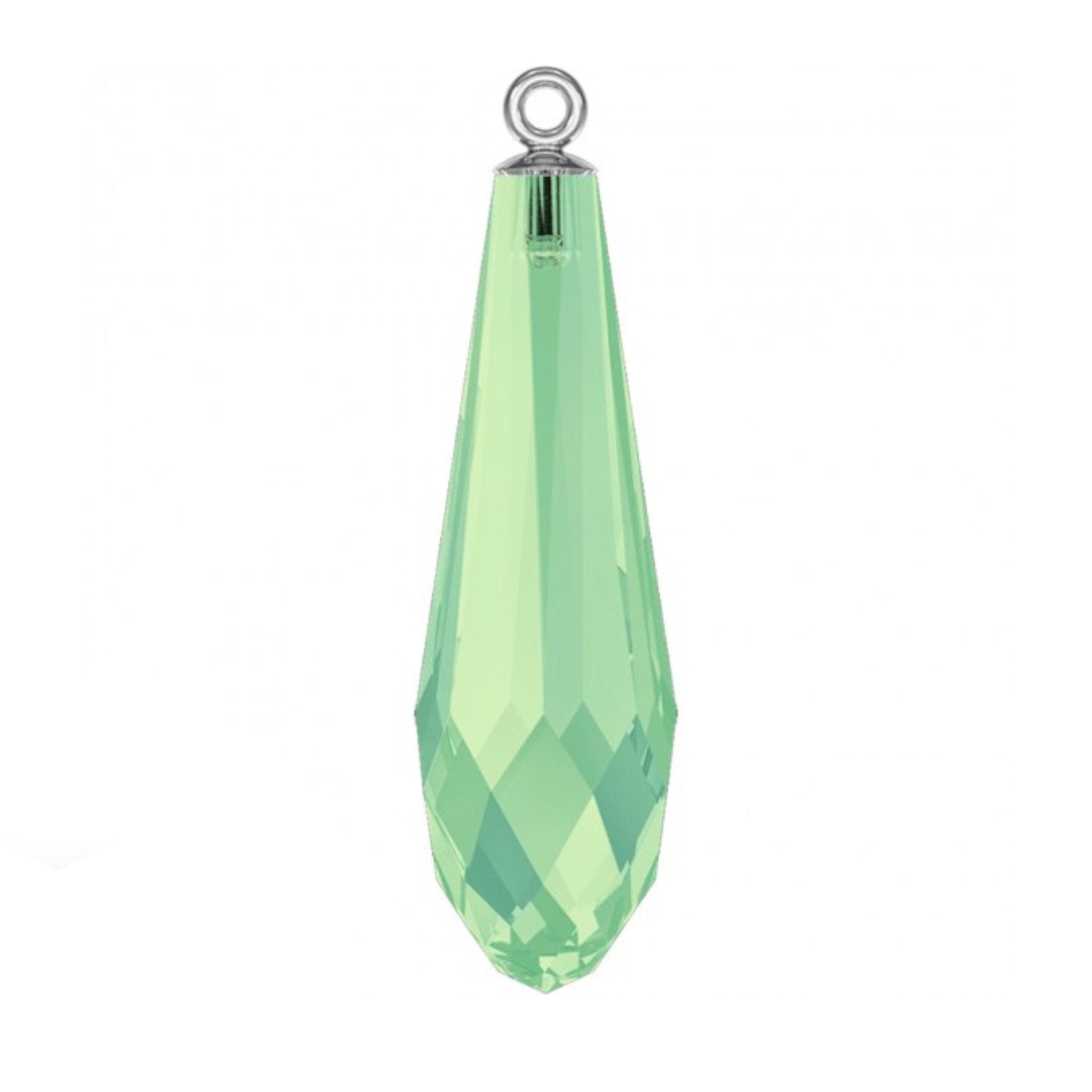 Pure drop pendant 6531 Swarovski® chrysolite opal (294) (half hole) with classic rhodium plating cap 15.5mm