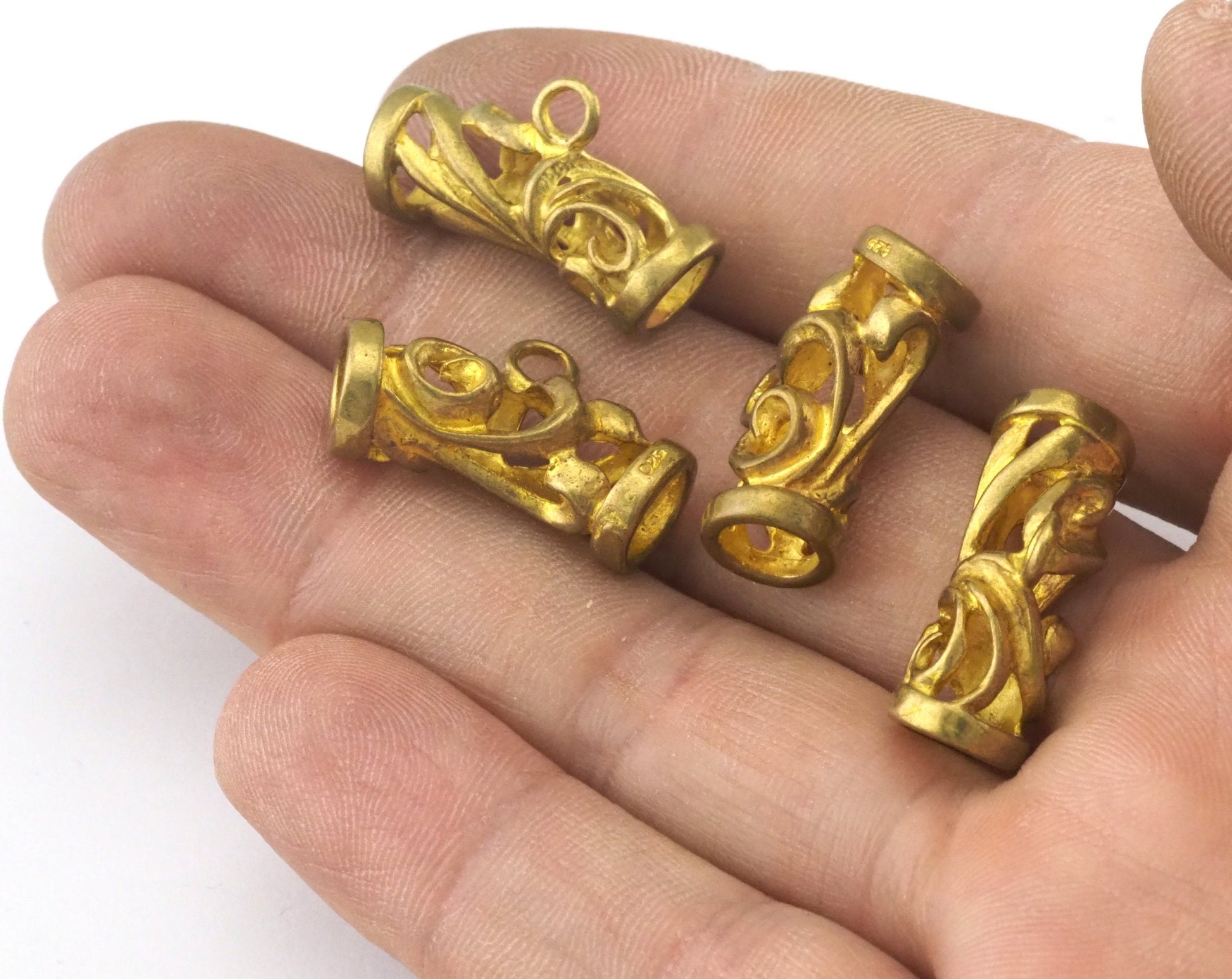 Raw Brass Pendant Holder Filigree 24mm (hole 6,7x6mm ) Charms, holder, Findings 1244
