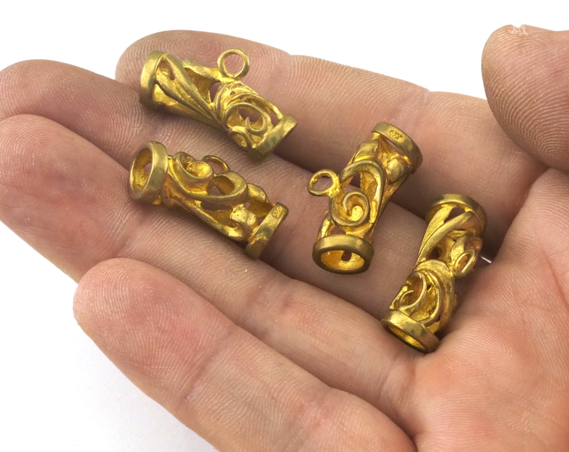 Raw Brass Pendant Holder Filigree 24mm (hole 6,7x6mm ) Charms, holder, Findings 1244