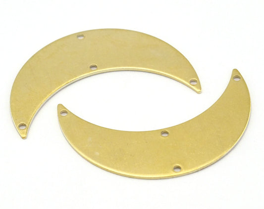 Crescent Moon 4 hole tag 44mm (0.8mm thickness) (1.63mm hole inner) raw brass pendant Findings Charms 2097-410