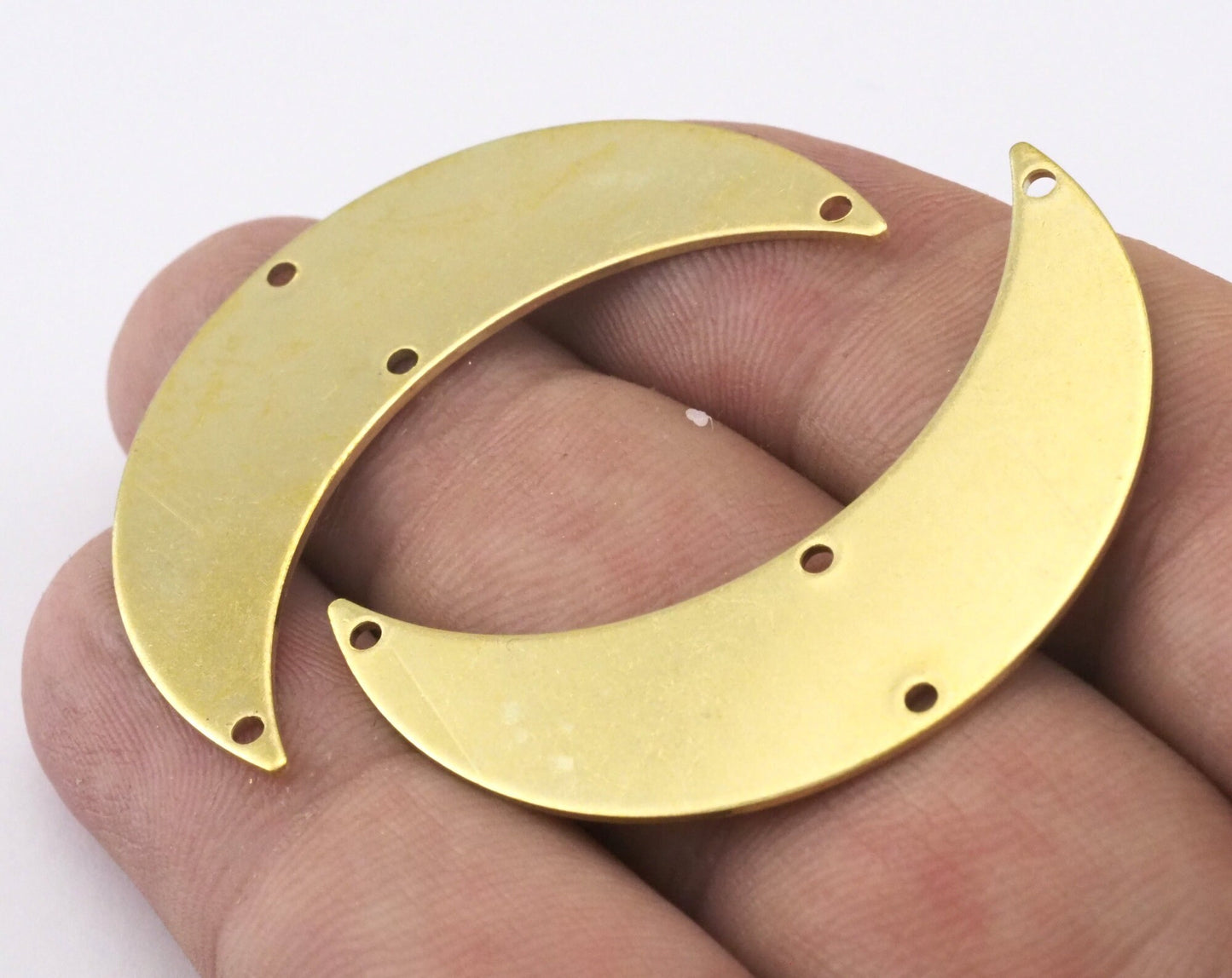 Crescent Moon 4 hole tag 44mm (0.8mm thickness) (1.63mm hole inner) raw brass pendant Findings Charms 2097-410