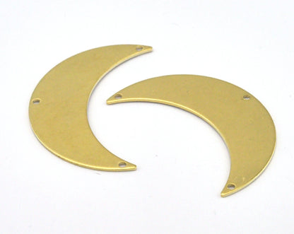 Crescent Moon 3 hole tag 44mm (0.8mm thickness) (1.63mm hole inner) raw brass pendant Findings Charms 2097-410