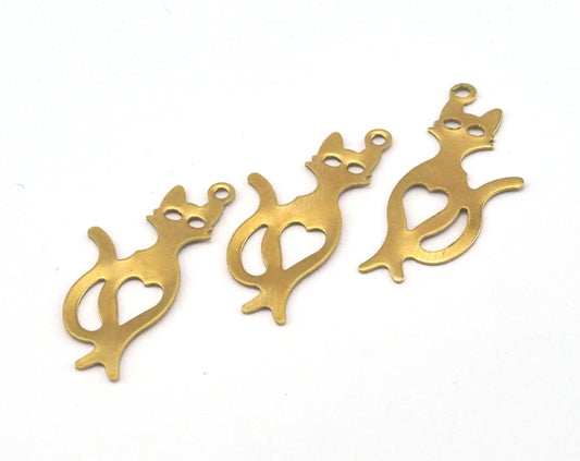 Cat Tag 1 Loop 26x11.5mm thickness 0.5mm Raw brass charms findings pendants earring stamping 2433-40