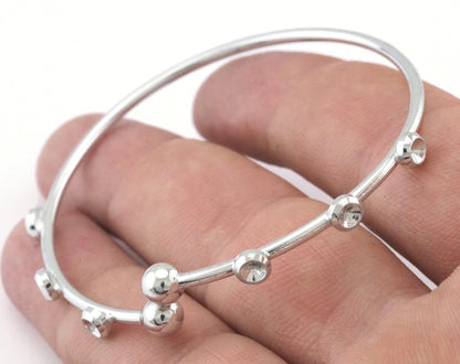 Bracelet 6 setting (3mm rhinestone) Adjustable 60mm Silver plated brass findings charms 2439