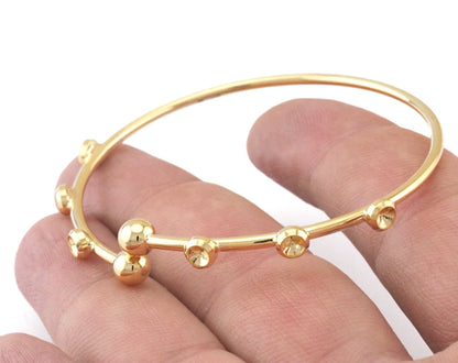 Bracelet 6 setting (3mm rhinestone) Adjustable 60mm Gold plated brass findings charms 2439