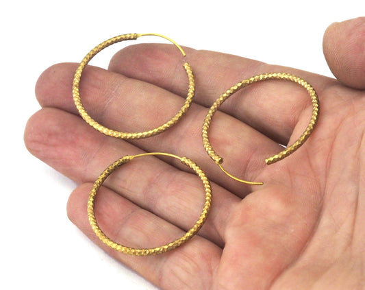 Textured Earring Stud Hoop, Earring clasp Raw brass 35mm 2454