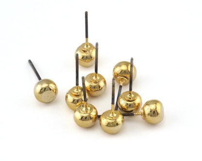 Earring Ball, Earring Posts Gold Plated Brass 6mm 2457