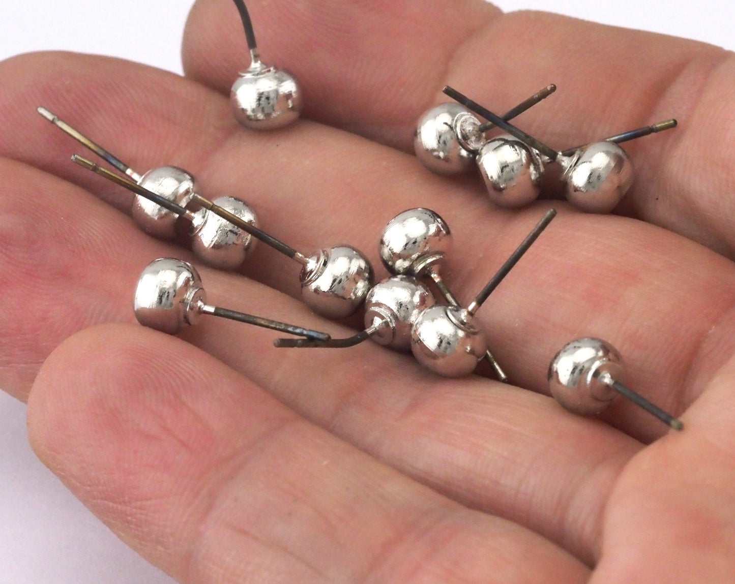 Ball Earring Stud, Posts Silver Plated Brass 6mm 2457