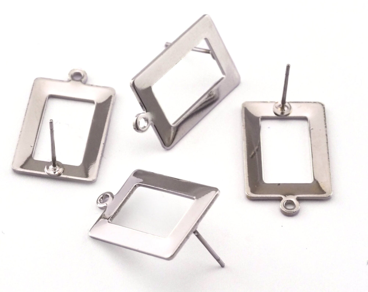 Rectangle Earring Stud Post with Loop 23x14mm Silver Tone (Nickel Free) Plated Brass Charms findings earring 2493