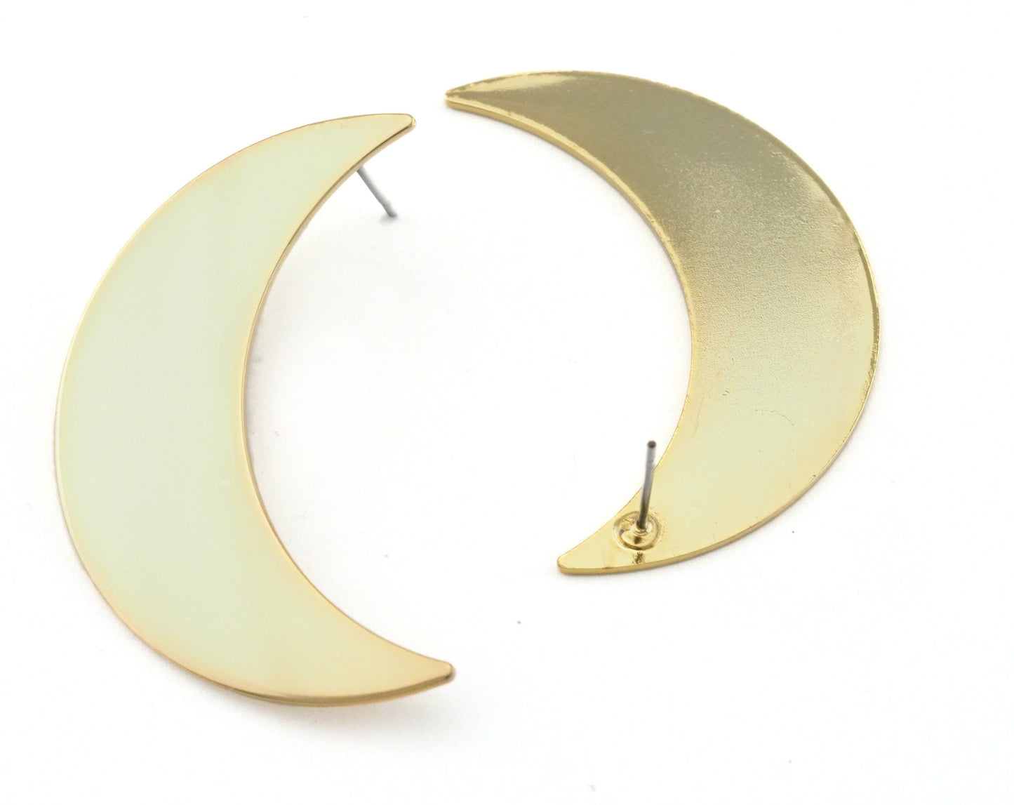 Crescent Earring Stud Post Gold Plated Brass 44x27mm Earring Blanks 2491