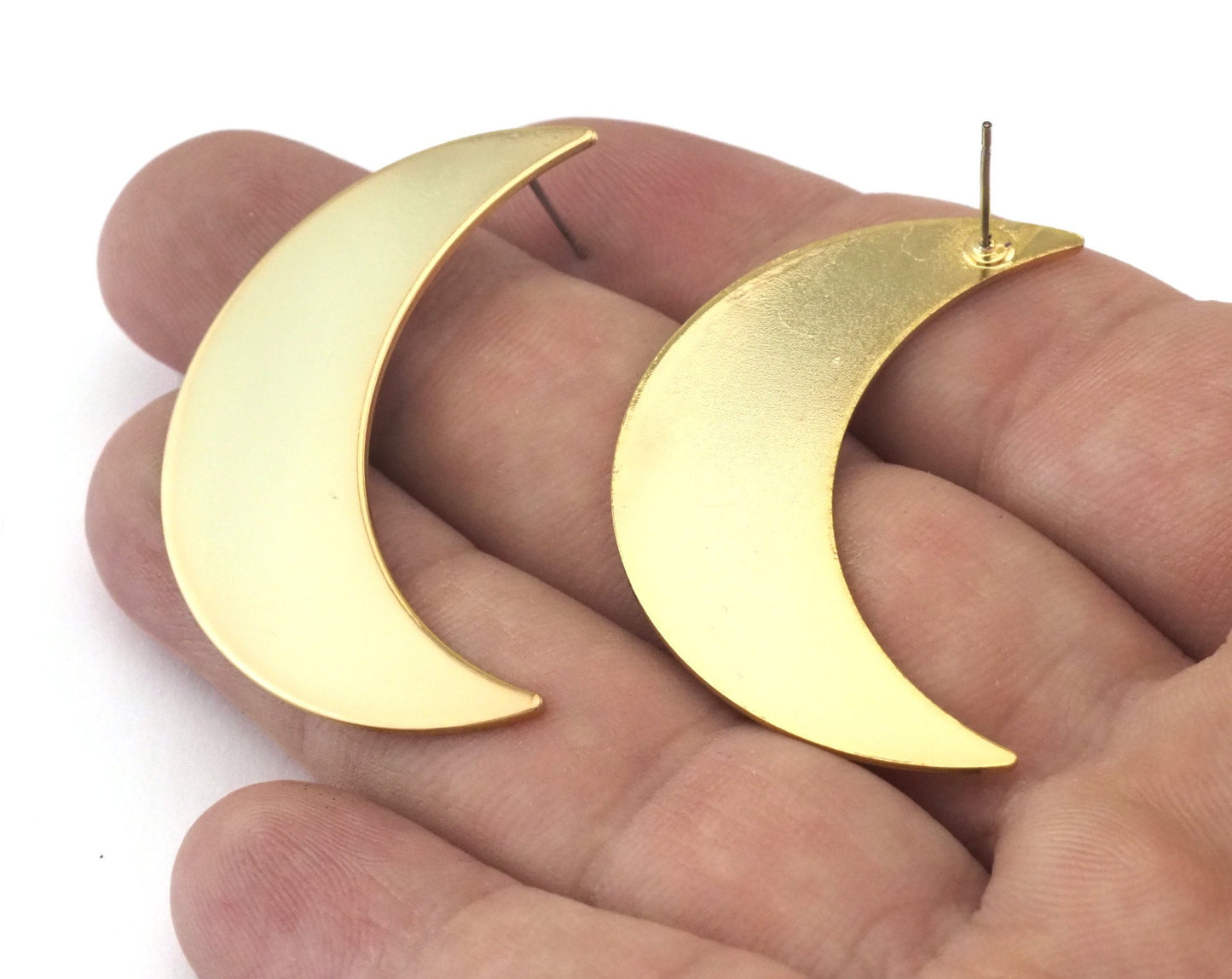 Crescent Earring Stud Post Gold Plated Brass 44x27mm Earring Blanks 2491