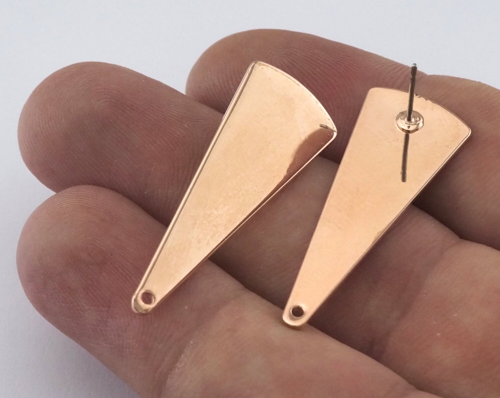 Triangle Earring Stud Post 1 Hole Rose Gold Plated Brass 37x14mm Earring Blanks 2492