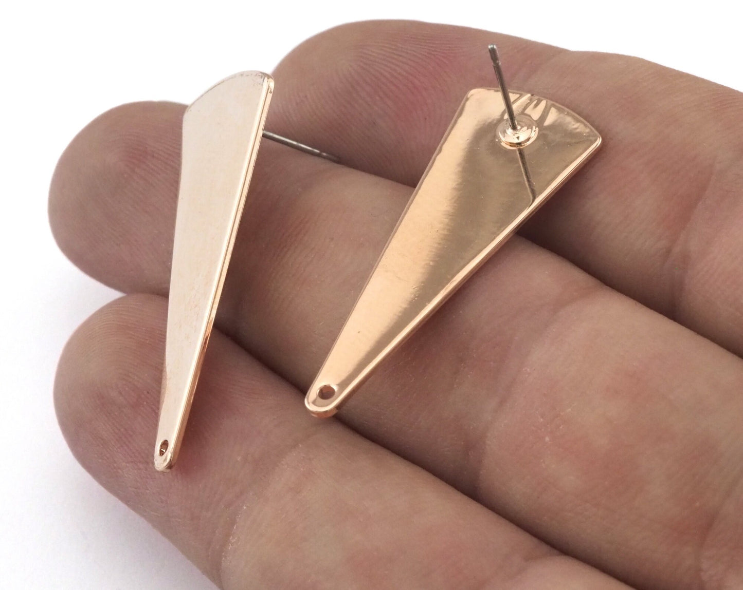 Triangle Earring Stud Post 1 Hole Rose Gold Plated Brass 37x14mm Earring Blanks 2492