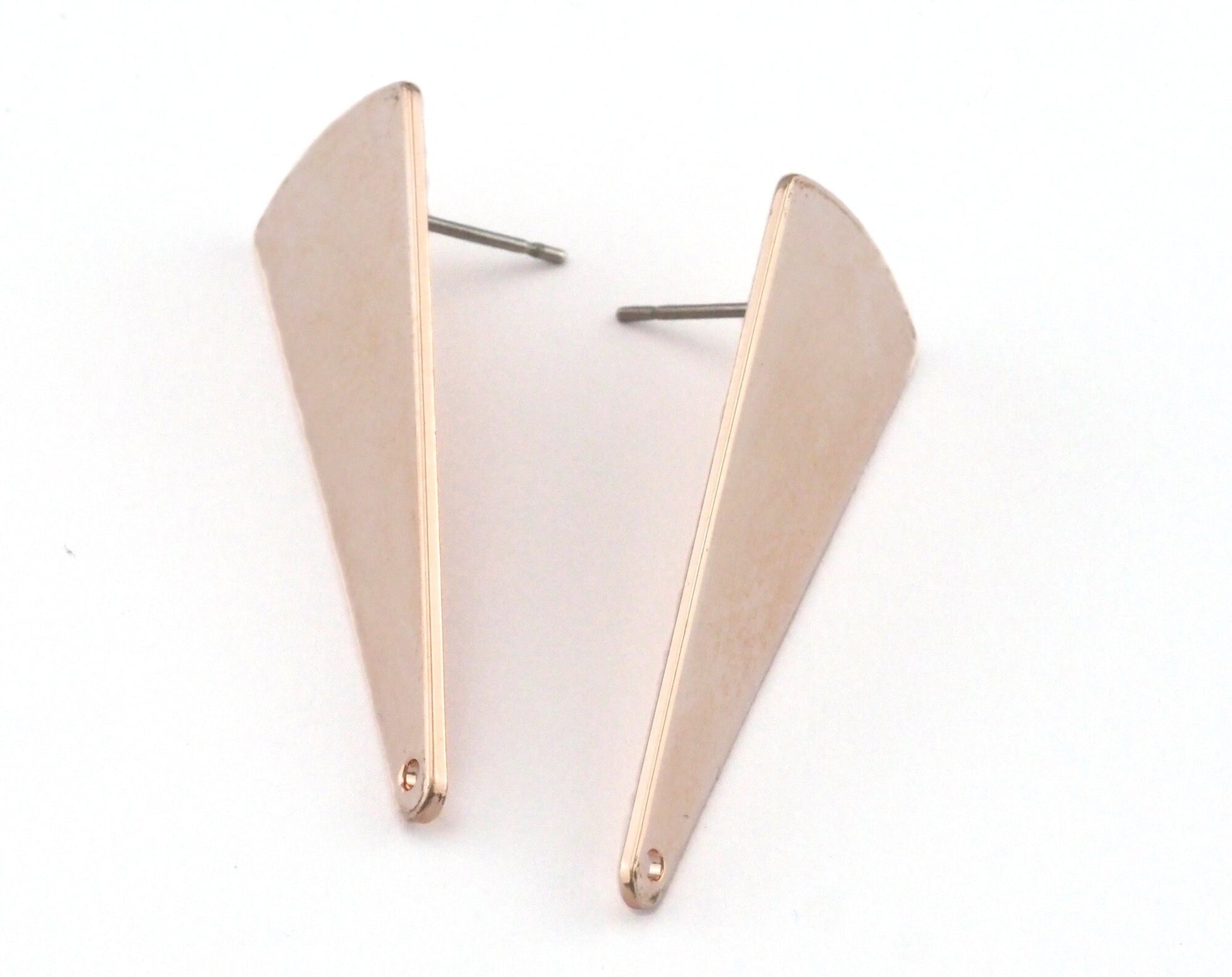 Triangle Earring Stud Post 1 Hole Rose Gold Plated Brass 37x14mm Earring Blanks 2492