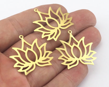 Lotus Charm Raw Brass 29x30mm (0.5mm thickness) 1 hole Tag findings 2469-110