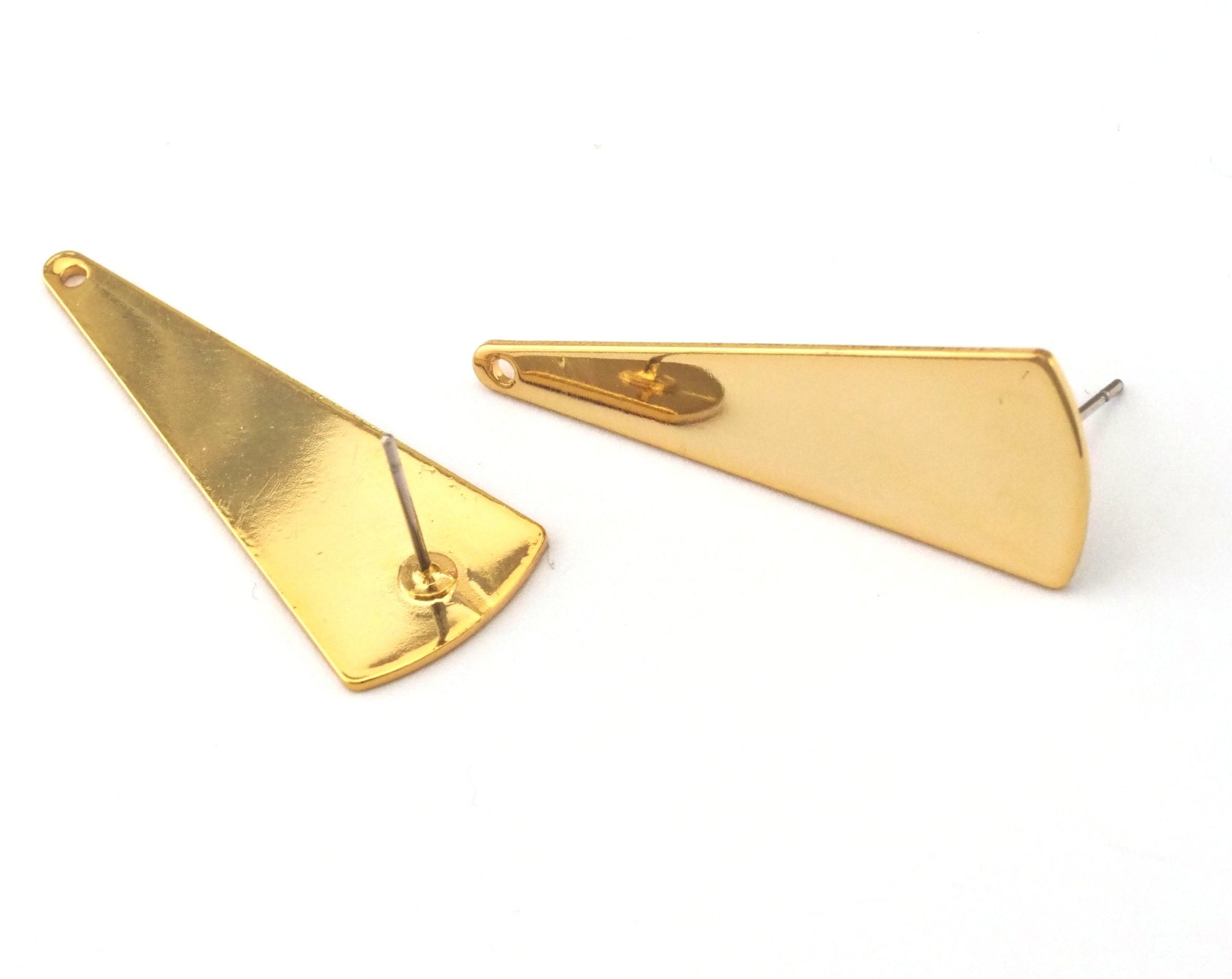 Triangle Earring Stud Post 1 Hole Gold Plated Brass 37x14mm Earring Blanks 2492