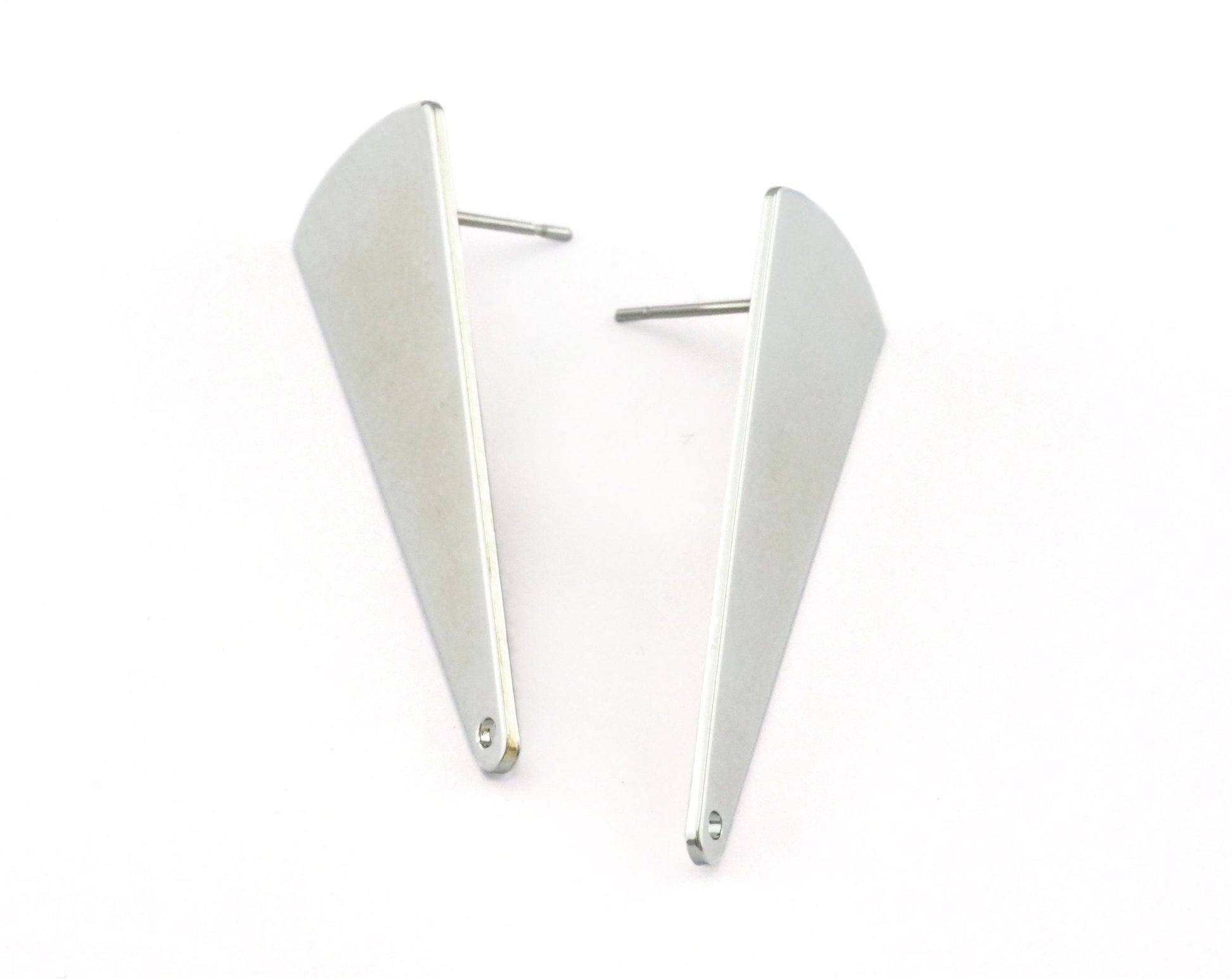 Triangle Earring Stud Post 1 Hole Silver Tone (Nickel Free) Plated Brass 37x14mm Earring Blanks 2492