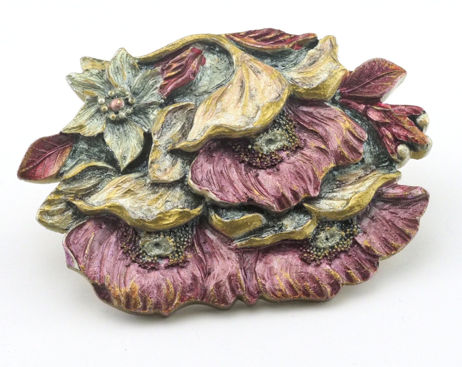 Flowers Belt Buckle, Vintage Resin Wall decor 104x70mm limited stock Made in Germany bjk069