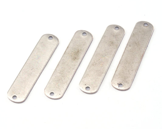 Oblong Rectangle shape stamping, name tag for bracelets 35x8mm (0.8mm thickness) Antique Silver Plated Brass blank 2 hole 2431-180
