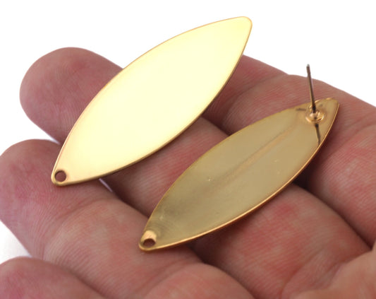 Marquise Earring Stud Post 1 Hole Gold Plated Brass 45x16mm Earring Blanks 2503