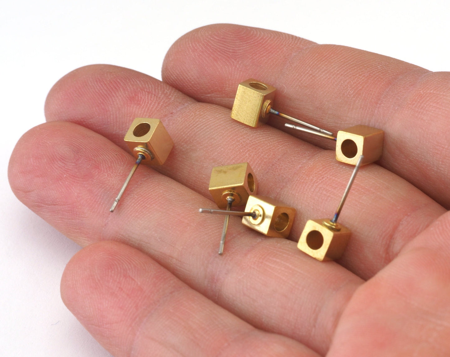 Square Earring Stud Post Raw Brass 5x6mm Earring 3mm hole Blanks 2505