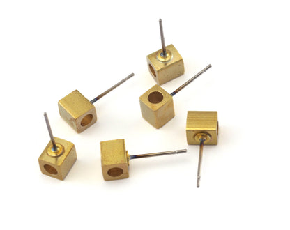 Square Earring Stud Post Raw Brass 5x6mm Earring 3mm hole Blanks 2505