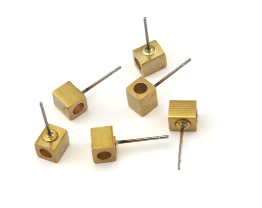 Square Earring Stud Post Raw Brass 5x6mm Earring 3mm hole Blanks 2505