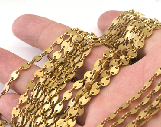 Oval Disc Sequin Chain Raw Brass 4.3x6mm Z179