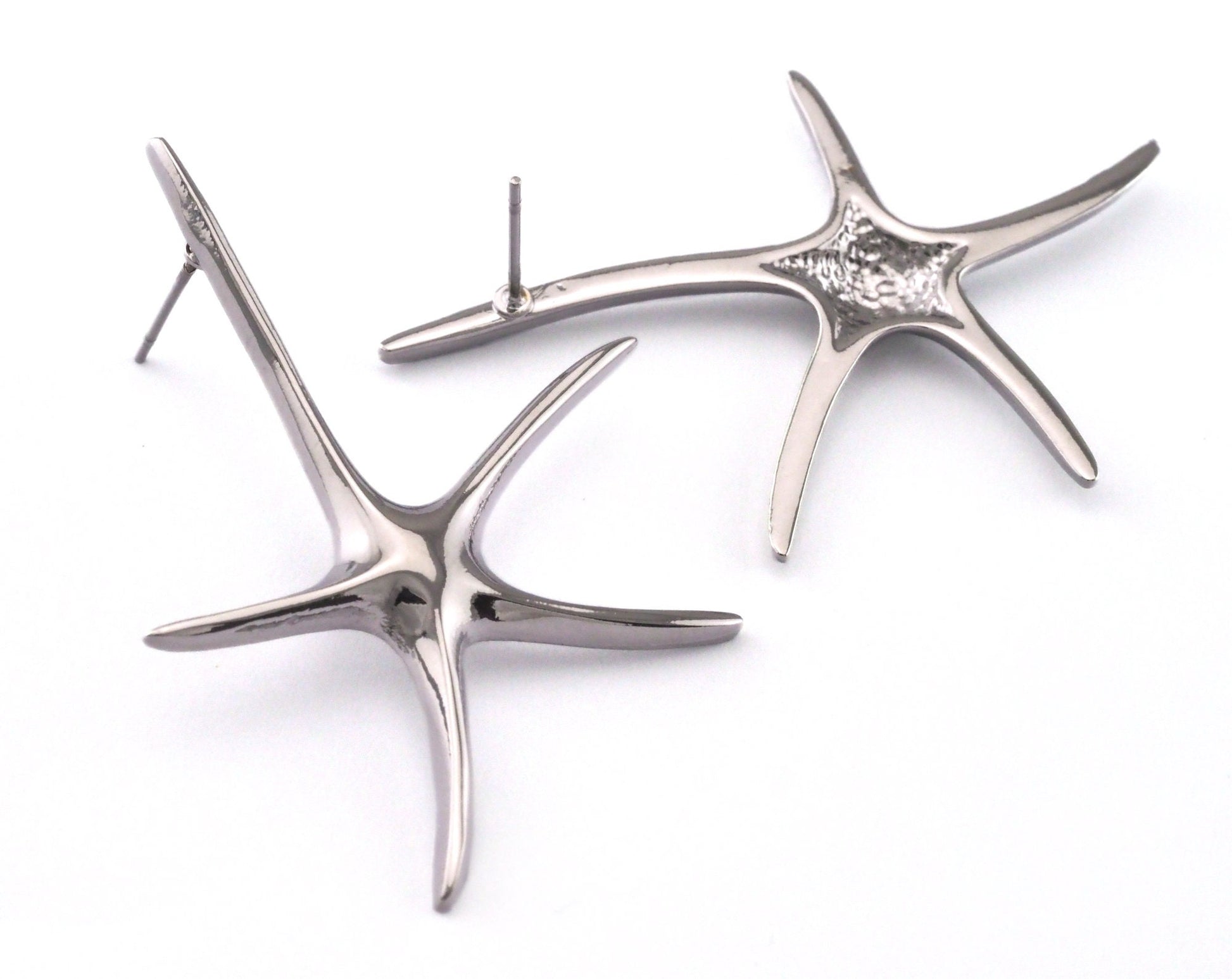Starfish Earring Stud Post Rhodium Plated Brass 48x35mm 2474
