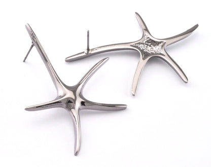 Starfish Earring Stud Post Rhodium Plated Brass 48x35mm 2474