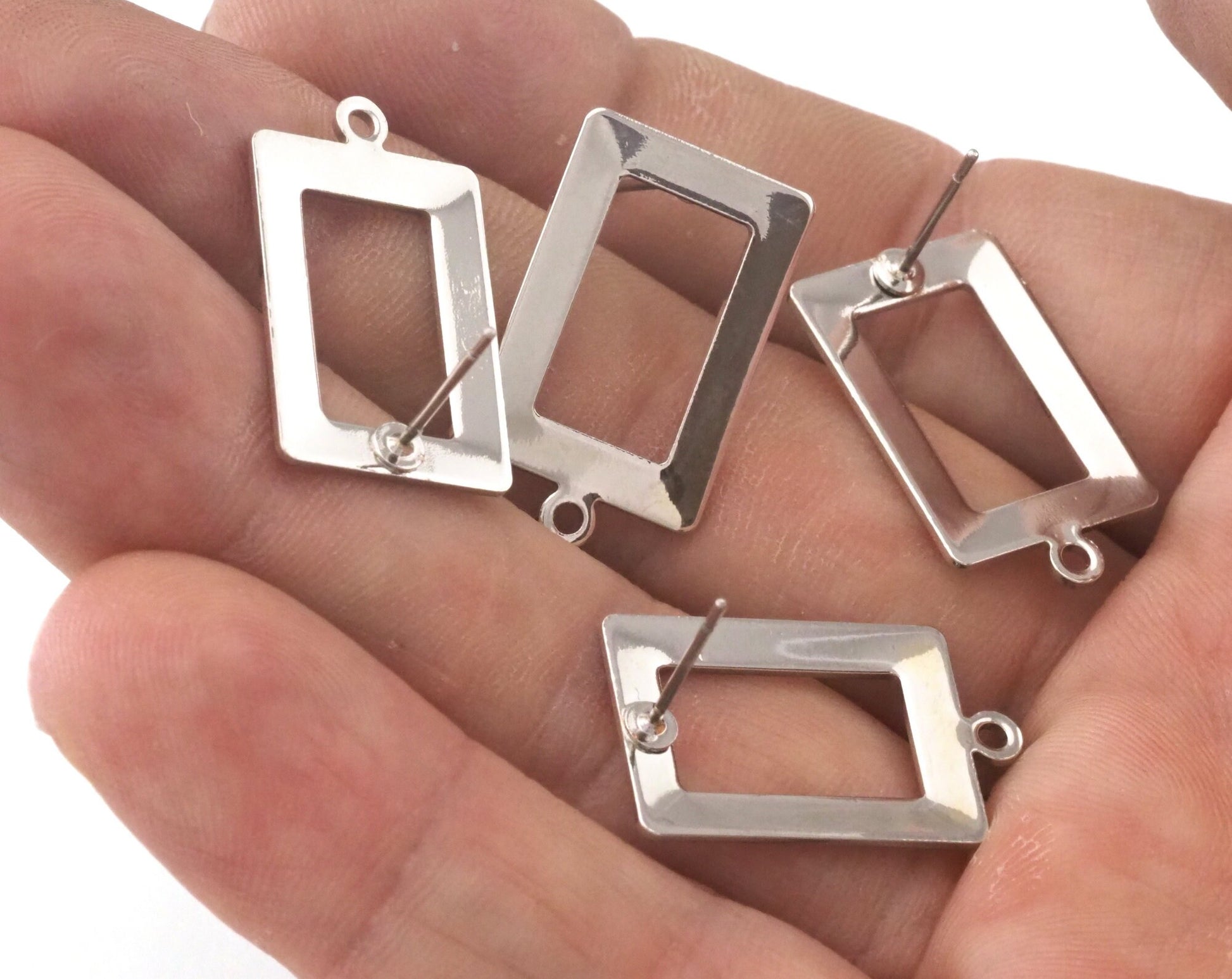 Rectangle Earring Stud Post with Loop 23x14mm Silver Tone (Nickel Free) Plated Brass Charms findings earring 2493