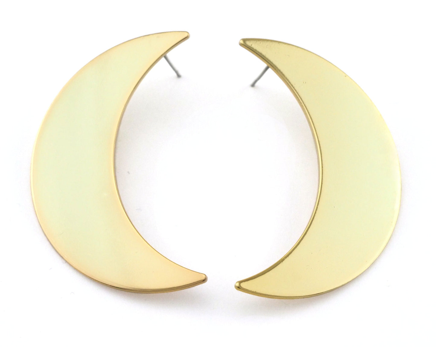 Crescent Earring Stud Post Gold Plated Brass 44x27mm Earring Blanks 2491