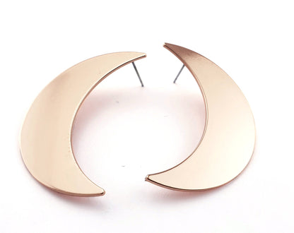 Crescent Earring Stud Post Rose Gold Plated Brass 44x27mm Earring Blanks 2491