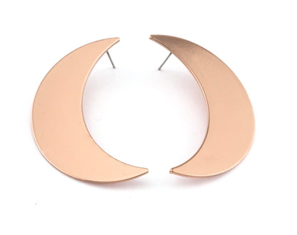 Crescent Earring Stud Post Rose Gold Plated Brass 44x27mm Earring Blanks 2491