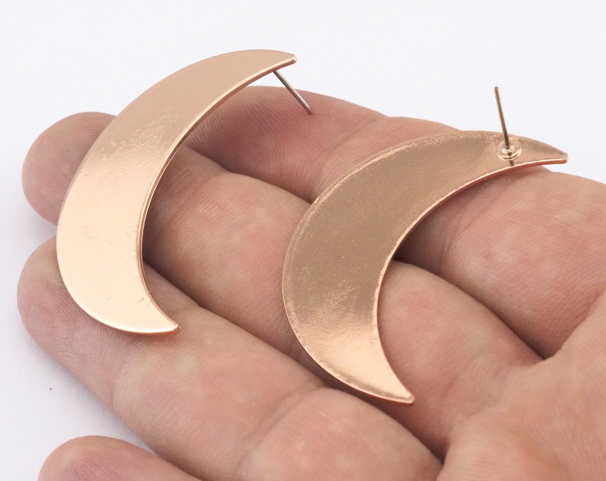 Crescent Earring Stud Post Rose Gold Plated Brass 44x27mm Earring Blanks 2491