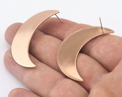 Crescent Earring Stud Post Rose Gold Plated Brass 44x27mm Earring Blanks 2491