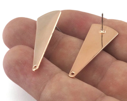 Triangle Earring Stud Post 1 Hole Rose Gold Plated Brass 37x14mm Earring Blanks 2492