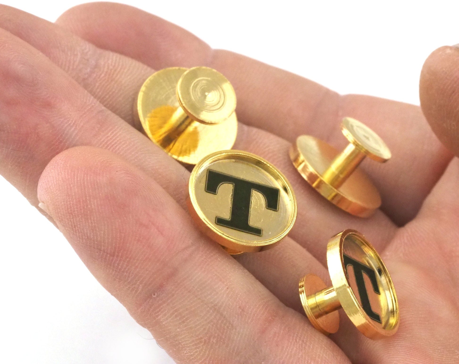 LASER Engraved (Your LOGO) Gold plated brass cufflink 16x9mm Brass Studs, Shirt Collar Tuxedo Stud, 1963