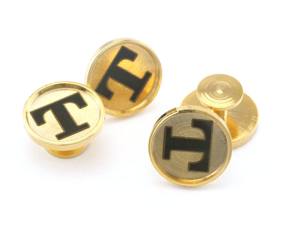 LASER Engraved (Your LOGO) Gold plated brass cufflink 16x9mm Brass Studs, Shirt Collar Tuxedo Stud, 1963