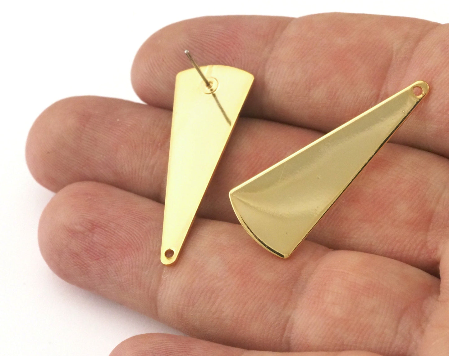 Triangle Earring Stud Post 1 Hole Gold Plated Brass 37x14mm Earring Blanks 2492