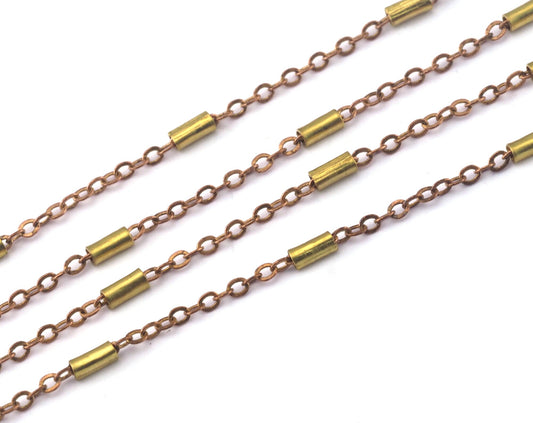 raw brass soldered chain with 3mm tube anklet satellite chain 1,5x2mm Z141