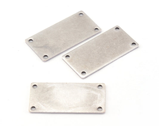 Rectangle stamping blank 15x30x0.8mm (20 gauge) Antique Silver Plated brass four hole OZ1206-75