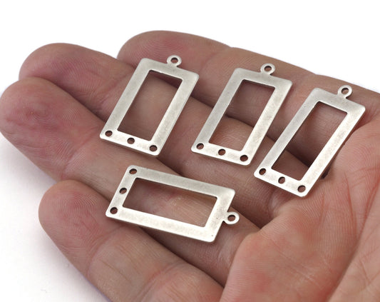 Rectangle frame with loop and 3 hole 28x14mm pendant charms Antique Silver Plated Brass 2299-140