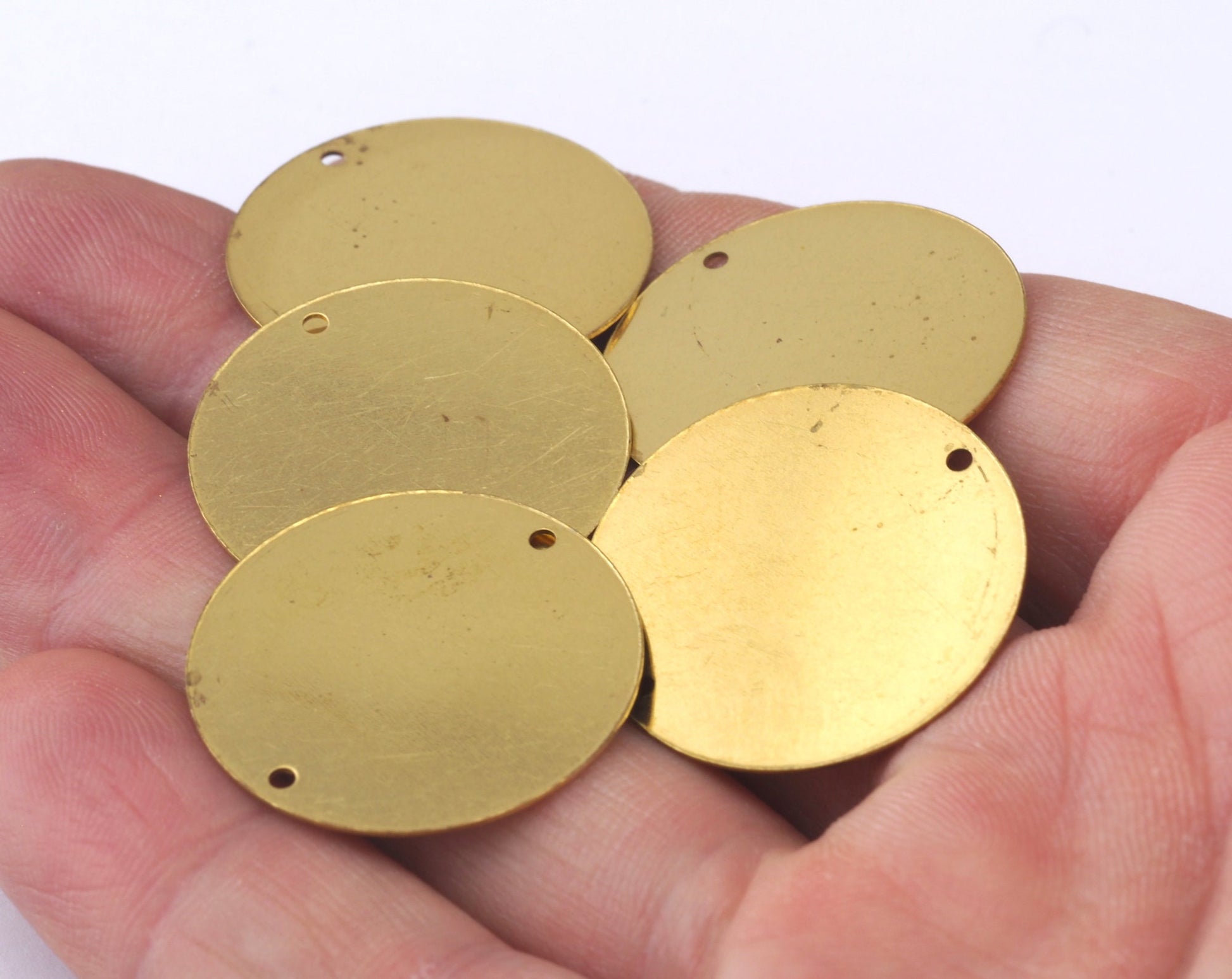 Circle tag connector 25mm raw brass 2 hole charms findings OZ549