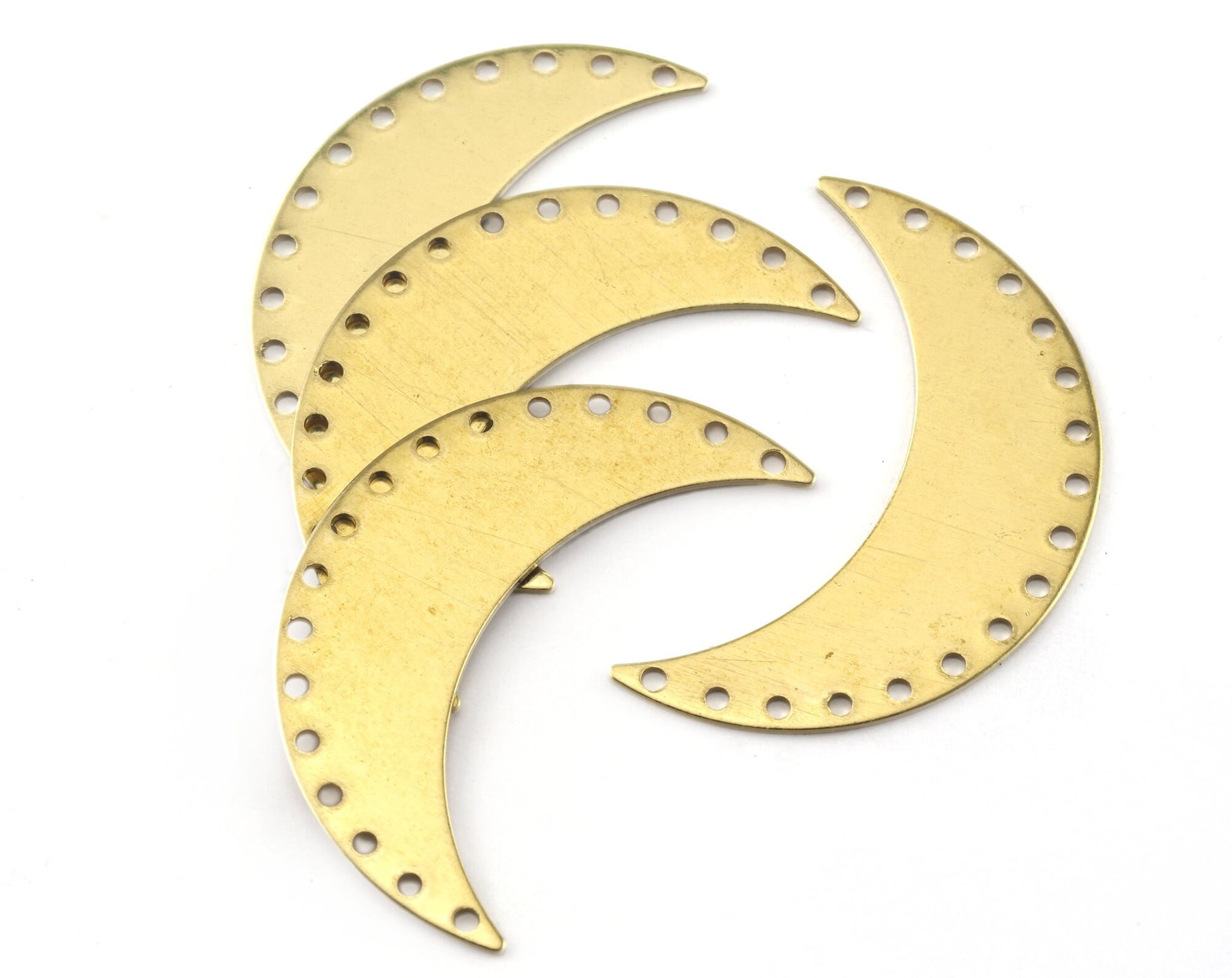 Crescent Connector Moon Shape 17 hole tag 44mm (0.8mm thickness) raw brass Findings Charms OZ2522-400