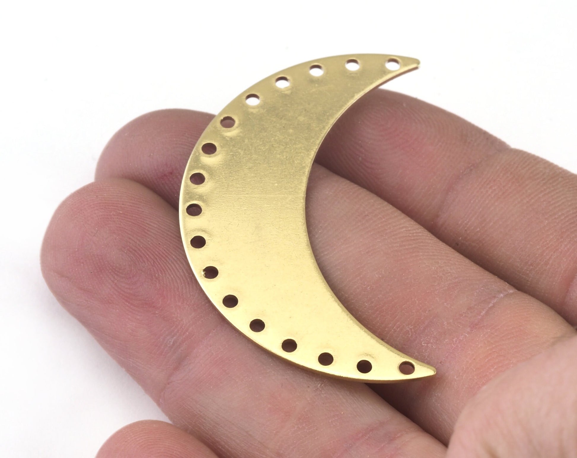 Crescent Connector Moon Shape 17 hole tag 44mm (0.8mm thickness) raw brass Findings Charms OZ2522-400