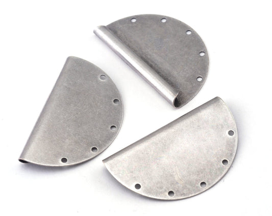 Semi Circle, Half moon 24x40mm 5 Hole pendant charms Antique Silver Plated Brass OZ2197-365