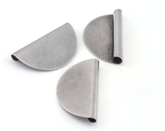 Semi Circle, Half moon 17x32mm pendant charms Antique Silver Plated Brass 2205-235
